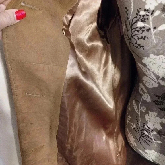 VINTAGE 1960 Suede Coat Mink Collar - Satin Lined size 12 - Picture 8 of 14